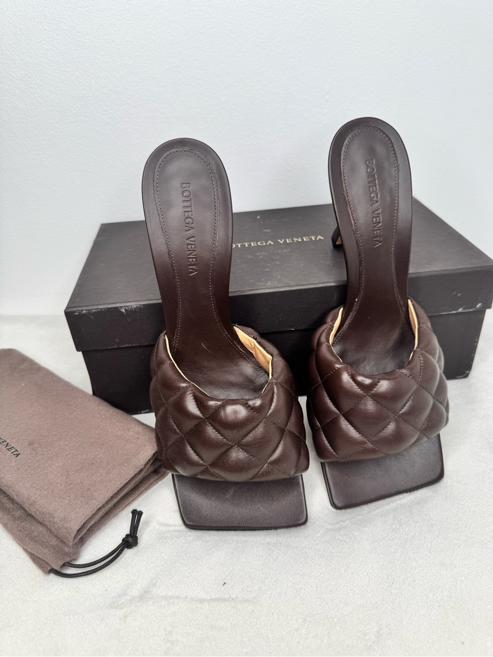 Bottega Veneta Brown Quilted Leather Slide Heel size 39.5